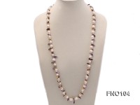 8-10mm white round freshwater pearls and irregular yellow and purple crystal opera necklace