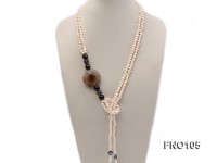 5-6mm white oval freshwater pearl and coin pearl and agate necklace