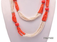 4-5mm whiter round pearl and pink round coral opera necklace