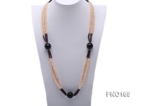 4-5mm pink oval freshwater pearl and black and red round agate necklace