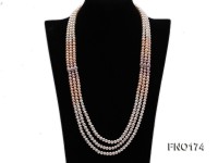 5-8 white and pink and purple flat freshwater pearls multi-strand opera necklace