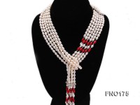 6-9mm white oval freshwater peal and red oval coral necklace