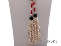 7-9mm white oval freshwater pearl and red oval coral necklace