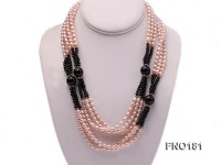 6-7mm pink and purple oval freshwater pearl and black round agate necklace