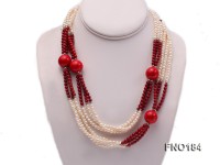4-5mm white oval freshwater pearl and red round coral necklace