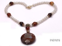 9mm White Freshwater Pearl and Red Agate Beads Necklace
