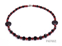 8.5mm round and 9-14mm black faceted agate necklace with disc shape dream agate