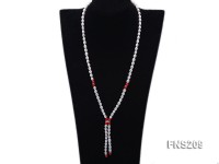 natural white rice freshwater pearl with red coral single strand necklace