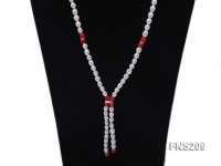 natural white rice freshwater pearl with red coral single strand necklace