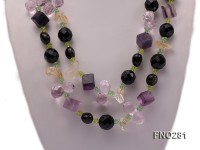 12-16mm black faceted agate  tea crystal and fluorite opera necklace