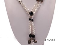 6x8mm white rice shape  pearl and black faceted agate necklace