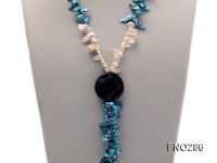 8x16mm white and blue color irregular freshwater pearl and black agate necklace