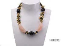 Tow-strand Yellow Freshwater Pearl, Faceted Black Agate, Crystal Beads and Pink Agate Necklace