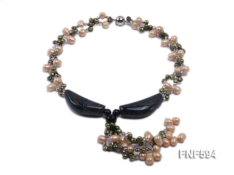 Two-strand Freshwater Pearl, Crystal Beads and Agate Necklace