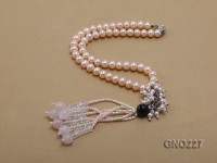 8-9mm natural pink flat freshwater pearl with black agate pink coral and white crystal necklace