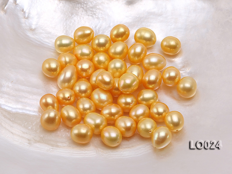 Wholesale 9×10.5mm Golden Drop-shaped Loose Freshwater Pearls