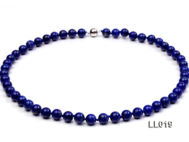 8mm Round Azure Blue Lapis Lazuli Beads Necklace