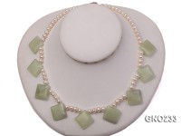 6-7mm natural white round freshwater pearl with light jade single necklace