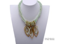 Five-strand Green Freshwater Pearl and Yellow Faceted Crystal Beads Necklace