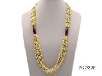 7-8mm yellow flat freshwater pearl and crystal five-strand necklace