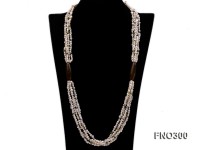 4-5mm white flat fresheater pearl and crystal chips opera necklace
