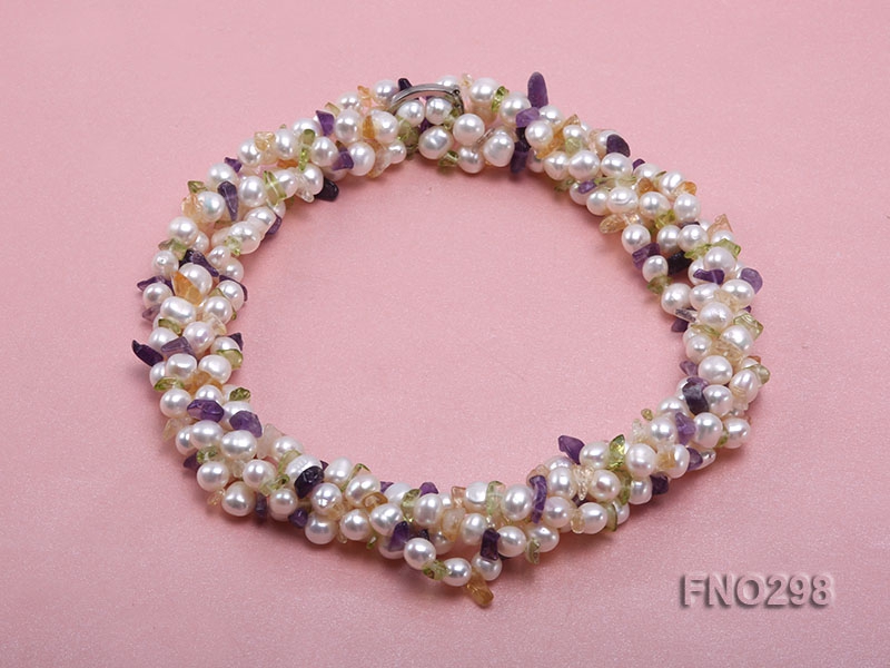 8-10mm white flat freshwater pearl and crystal chips necklace