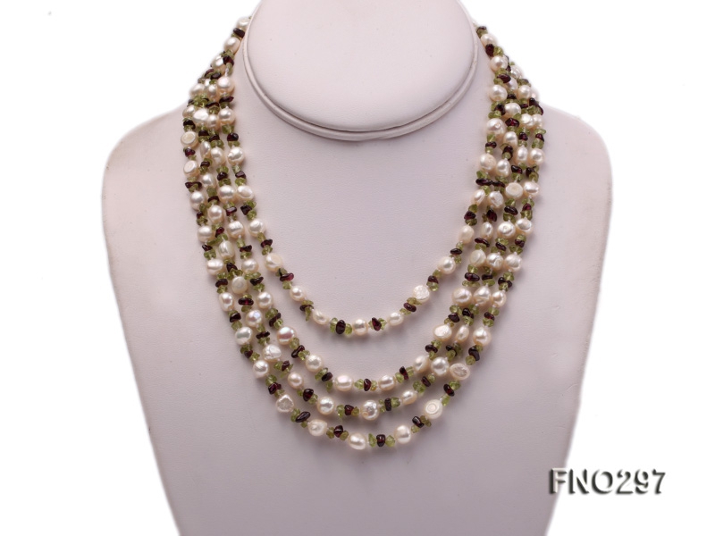 8-10mm white and purple round freshwater pearl and crystal chips opera necklace
