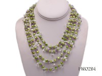 8-10mm green flat freshwater pearl and crystal chips opera necklace