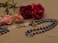 7-8mm grey round freshwater pearl with crystal and white rice pearl single strand necklace