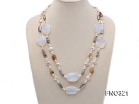 12x15mm white round freshwater pearl and grey irregular pearl and moonstone necklace