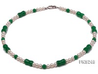 5-6mm natural white round freshwater pearl with Malay jade beads necklace