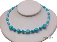 8*15mm rice blue turquoise with natural white freshwater pearl necklace