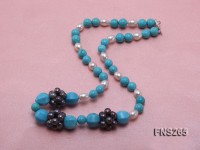 8mm round turquoise with natural white freshwater pearl necklace
