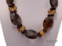 10mm yellow round crystal and tigereye and smoky crystal opera necklace