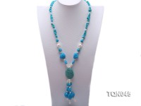 5x10mm green and blue turquoise and white  pearl and shell necklace
