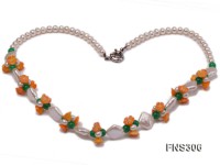 natural 7-8mm white round freshwater pearl with jade beads and coral flower necklace