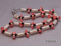 natural white baroque freshwater pearl with black agate red coral flower necklace