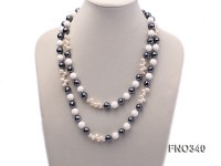 12mm white oval  freshwater pearl and smoky quartz and tridacnidae shell necklace