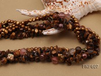 Multi-strand 6-7mm Coffee Freshwater Pearl，Tiger-eye，and Cherry Quartz Necklace
