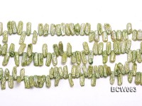 Wholesale High-quality 5x15mm Apple Green Biwa-shaped Cultured Freshwater Pearl String