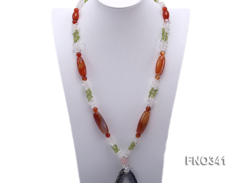 5x7mm white crystal and red agate necklace