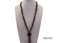 6x8mm brown oval freshwater and red and black agate opera necklace