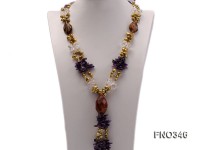 7x10mm yellow flat freshwater pearl and amethyst and crystal chips necklace