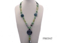 7x10mm coffee flat freshwater pearl and olivine  and shell and agate necklace