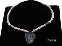6-7mm natural white round freshwater pearl with breciated jasper stone single strand necklace