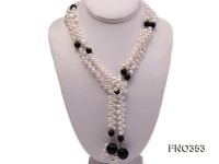 6x10mm white rice shape pearl and faceted black round faceted agate necklace