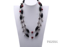 5-6mm round freshwater pearl with garnet and black agate necklace