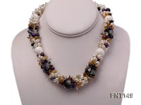 White Freshwater Pearl, Colorful Crystal Beads & Necklace, Bracelet and Earrings Set