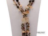 6x8mm pewter rice shape freshwater pearl and irregular crystal and agate necklace