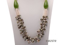 6mm white freshwater pearl and regenerated pearl and green jade stone necklace